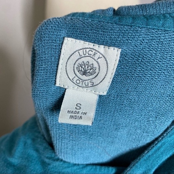 Lucky Lotus Teal Drawstring Hoodie, Size S - Picture 3 of 3
